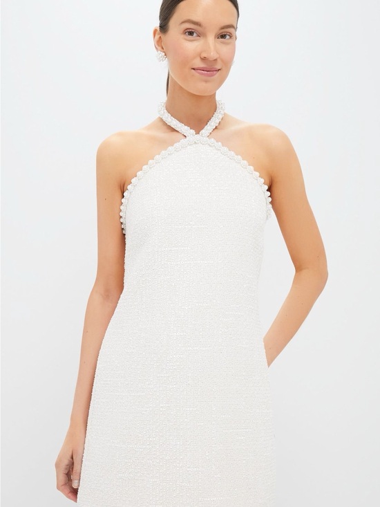 Hyacinth House Dresses & Skirts - Pearl-Trim White Halter Mini Dress